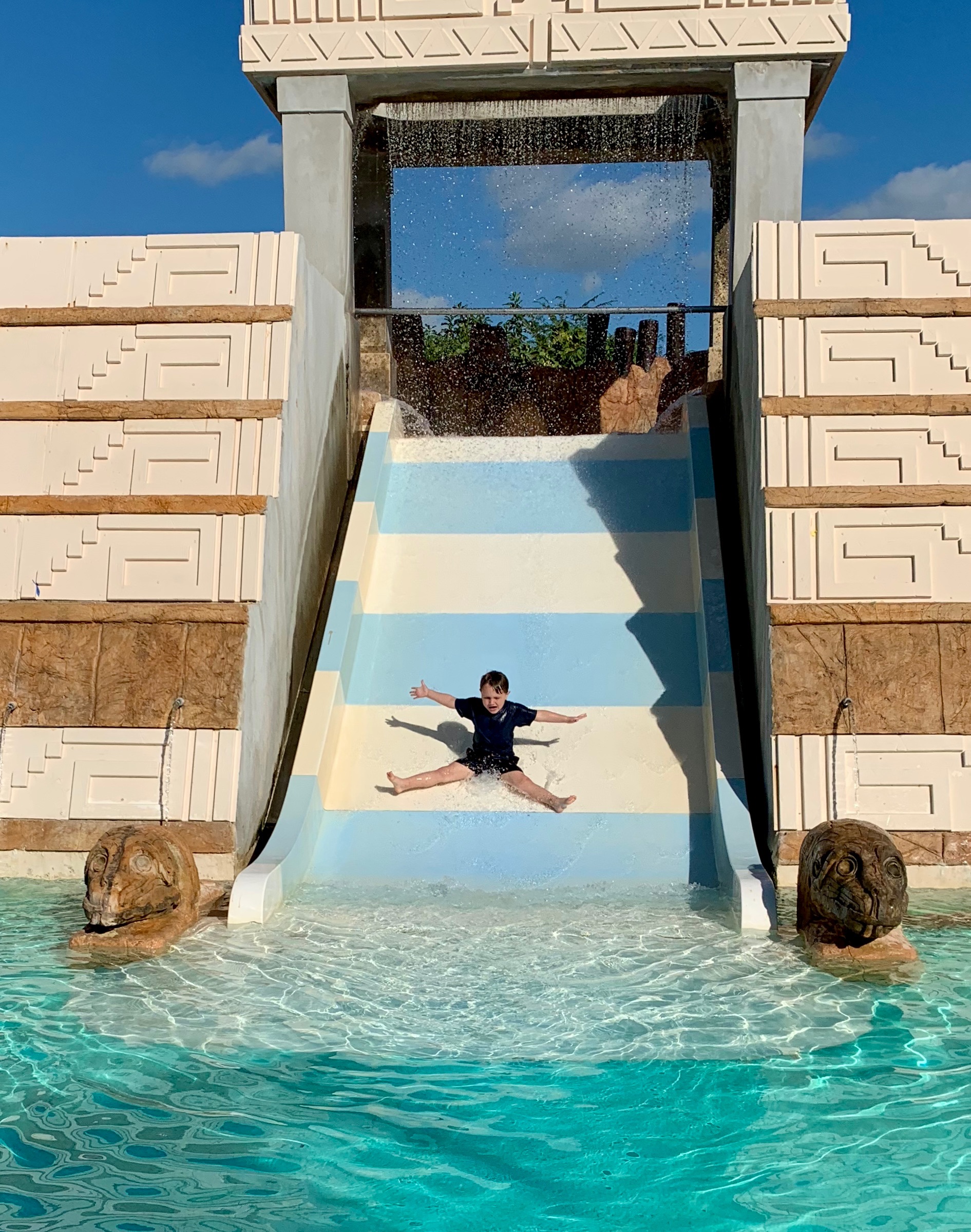 Mayan-themed waterslide at Finest Playa Mujeres, Mexico
