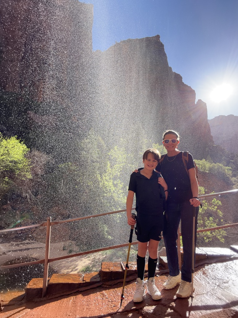 Sarah and Andy at the Emerald Pools waterfall, Zion National Park